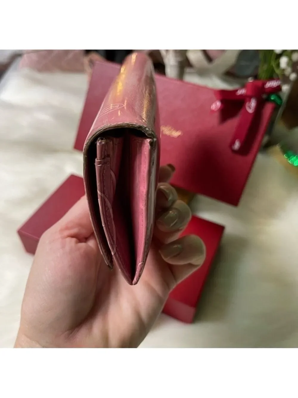 CARTIER MUST DE CARTIER HAPPY BIRTHDAY PINK PATENT LEATHER WALLET AUTHENTIC